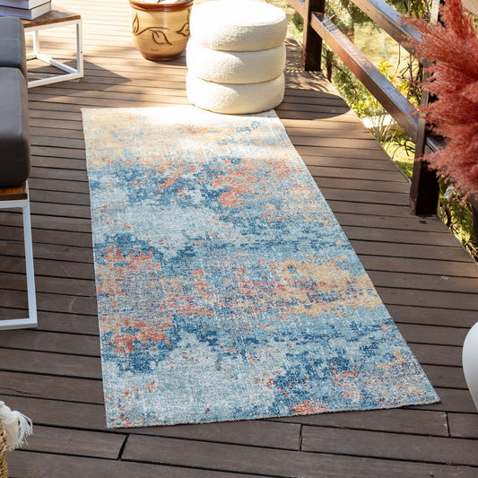 MONA DONATUS Indoor & Outdoor Modern Burnt Orange Area Rug Roomscene