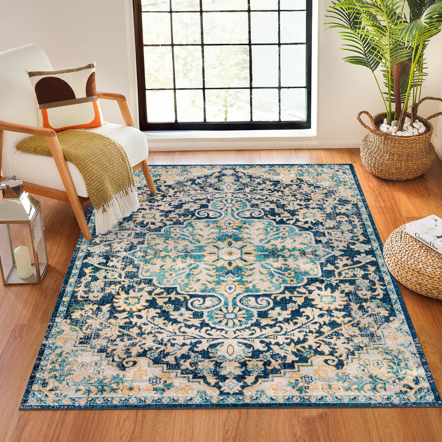 Maverick Vintage Oriental Boho Sky Blue Rug