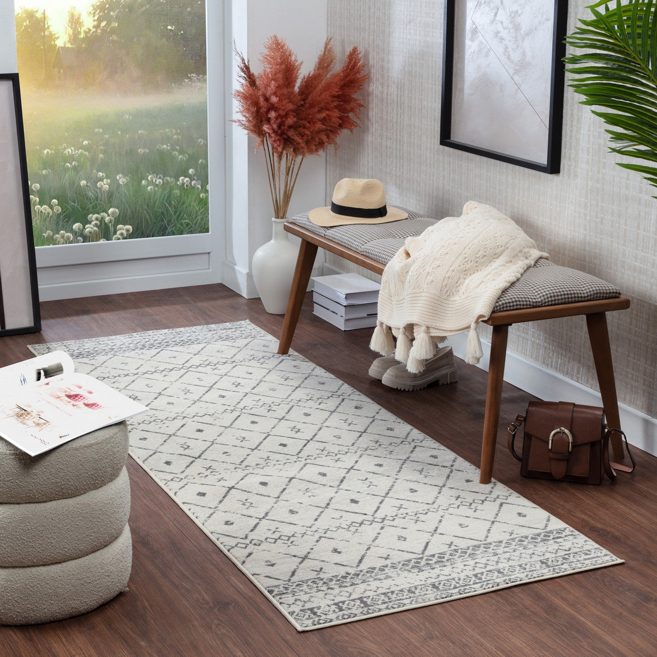 MYA Berber Geometric White Area Rug Roomscene