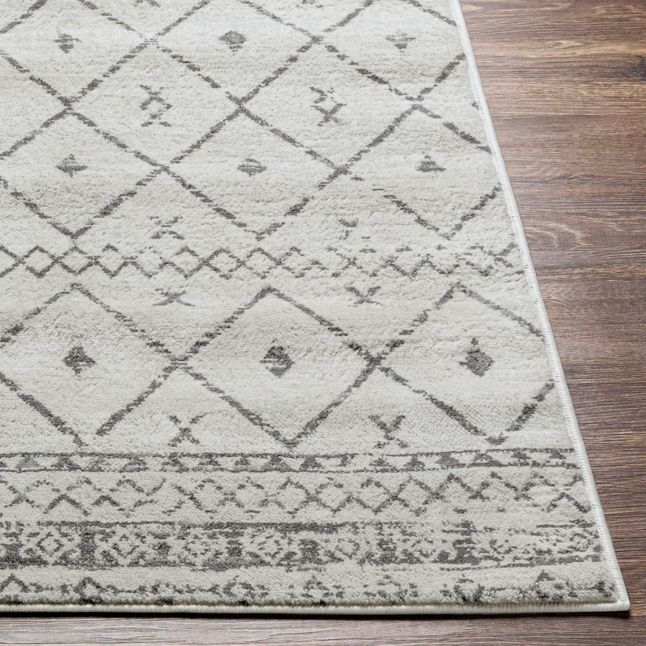 MYA Berber Geometric White Area Rug Front