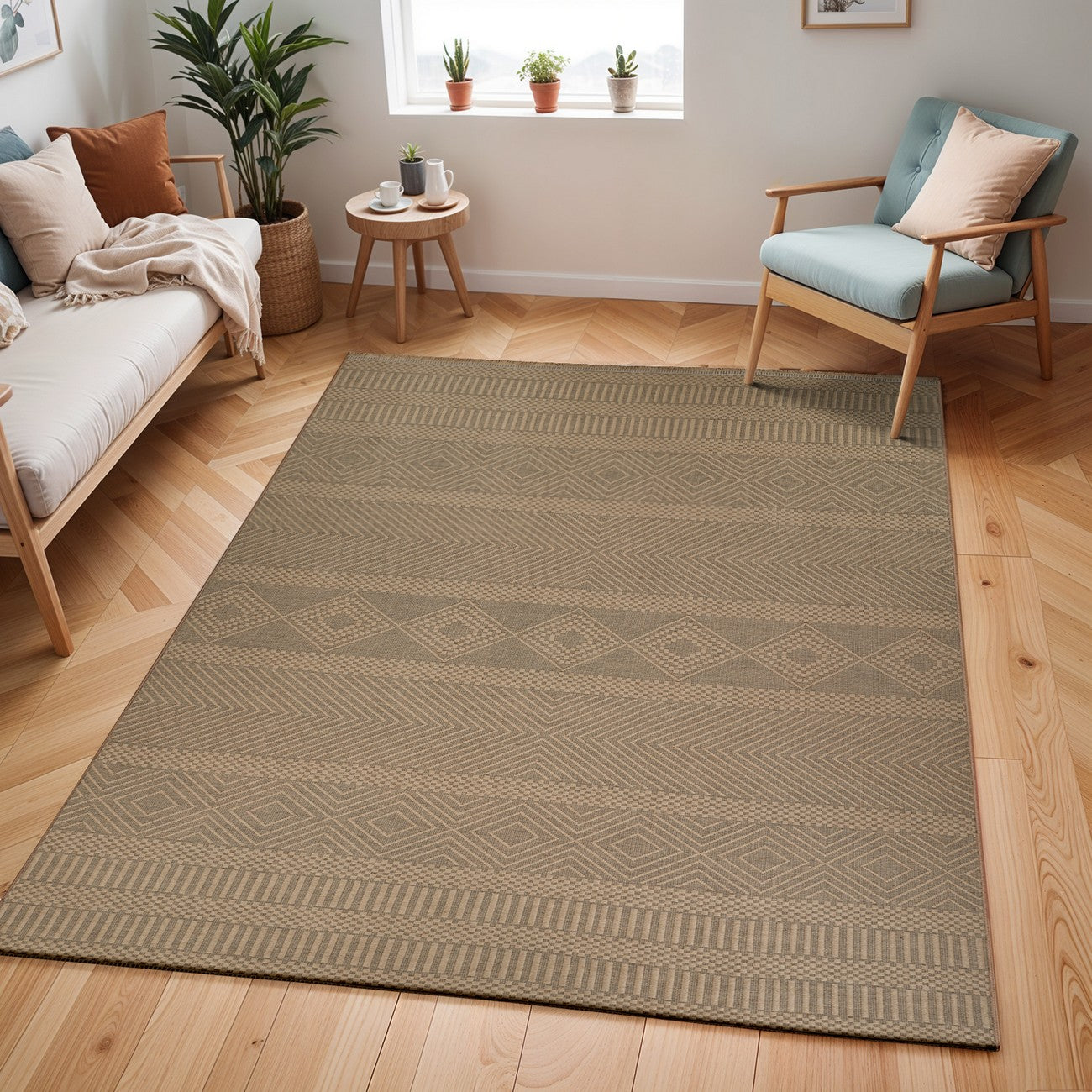 MYTHRI Cottage Tan Machine Washable Jute Area Rug Roomscene