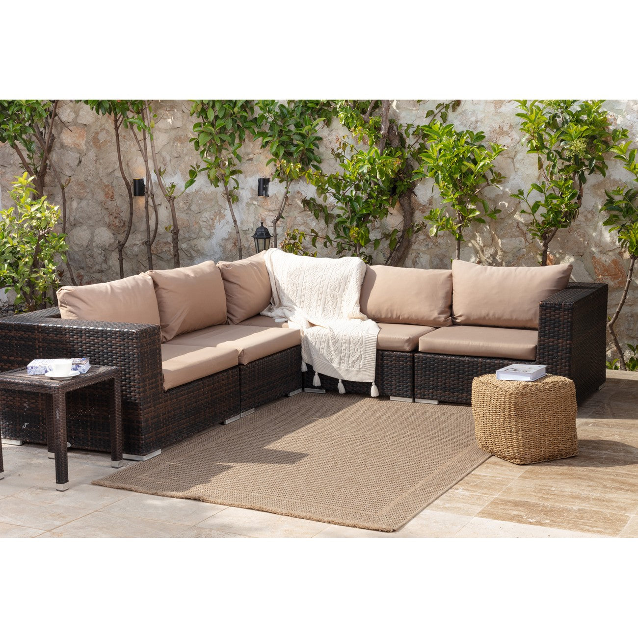 MINDY Indoor & Outdoor Cottage Jute-Look Beige Area Rug Roomscene