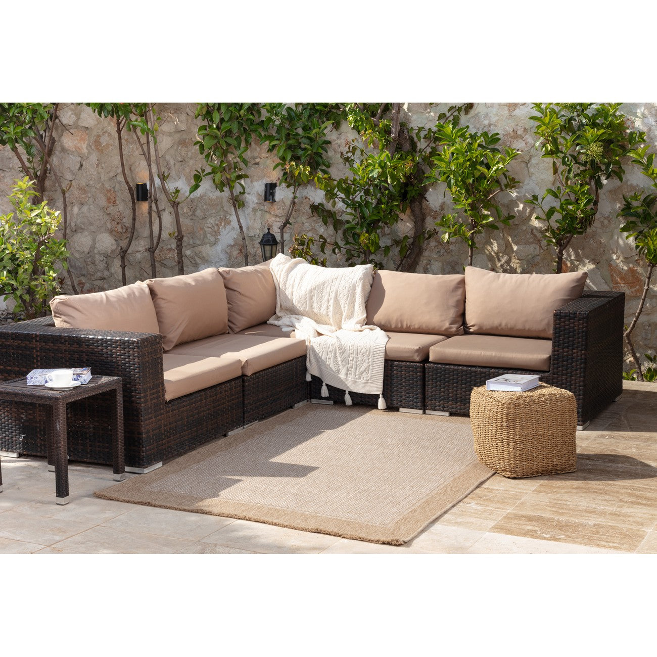 JENNY Indoor & Outdoor Cottage Jute-Look Beige/Tan Area Rug Roomscene