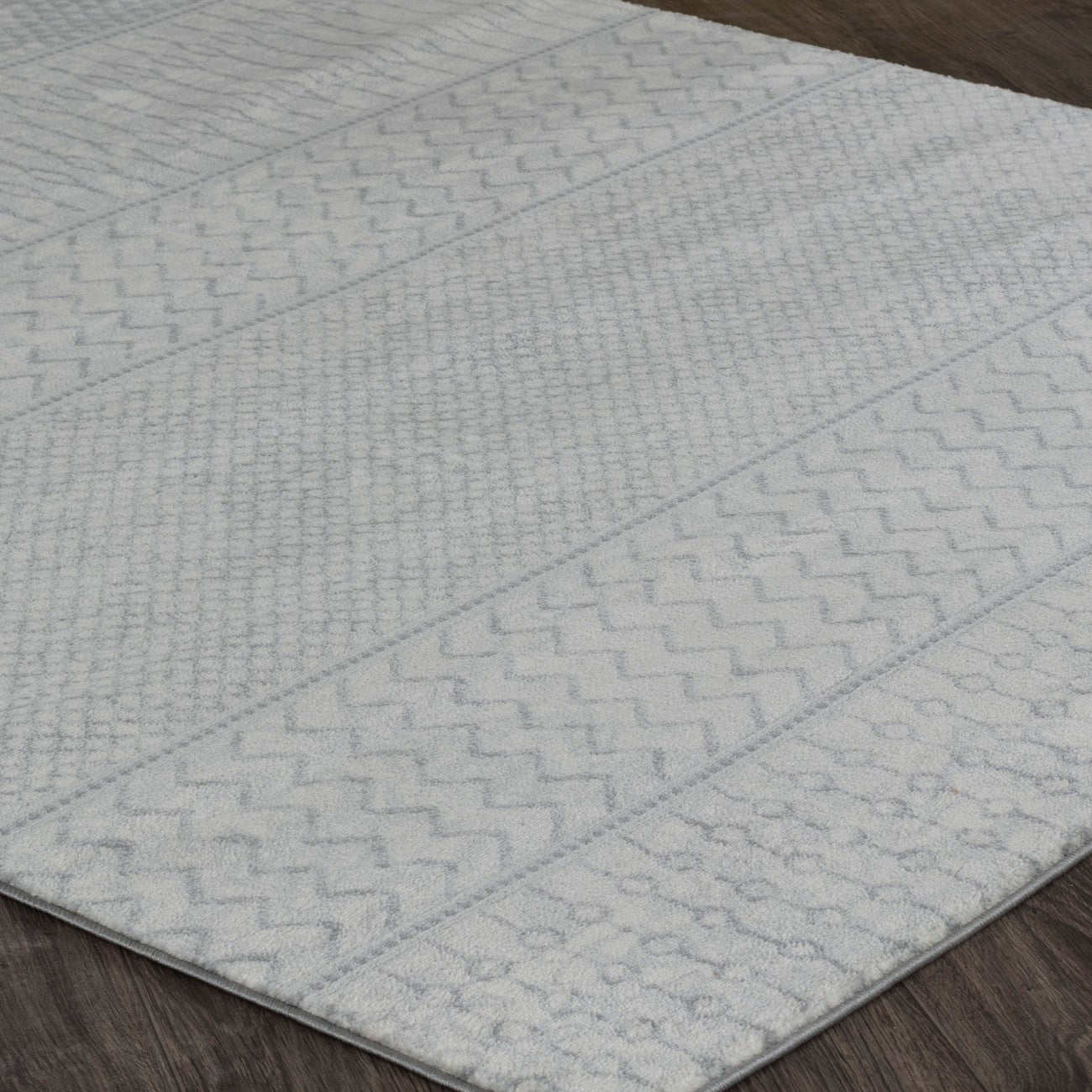 ADELE Scandi Geometric Silver Grey Area Rug Corner