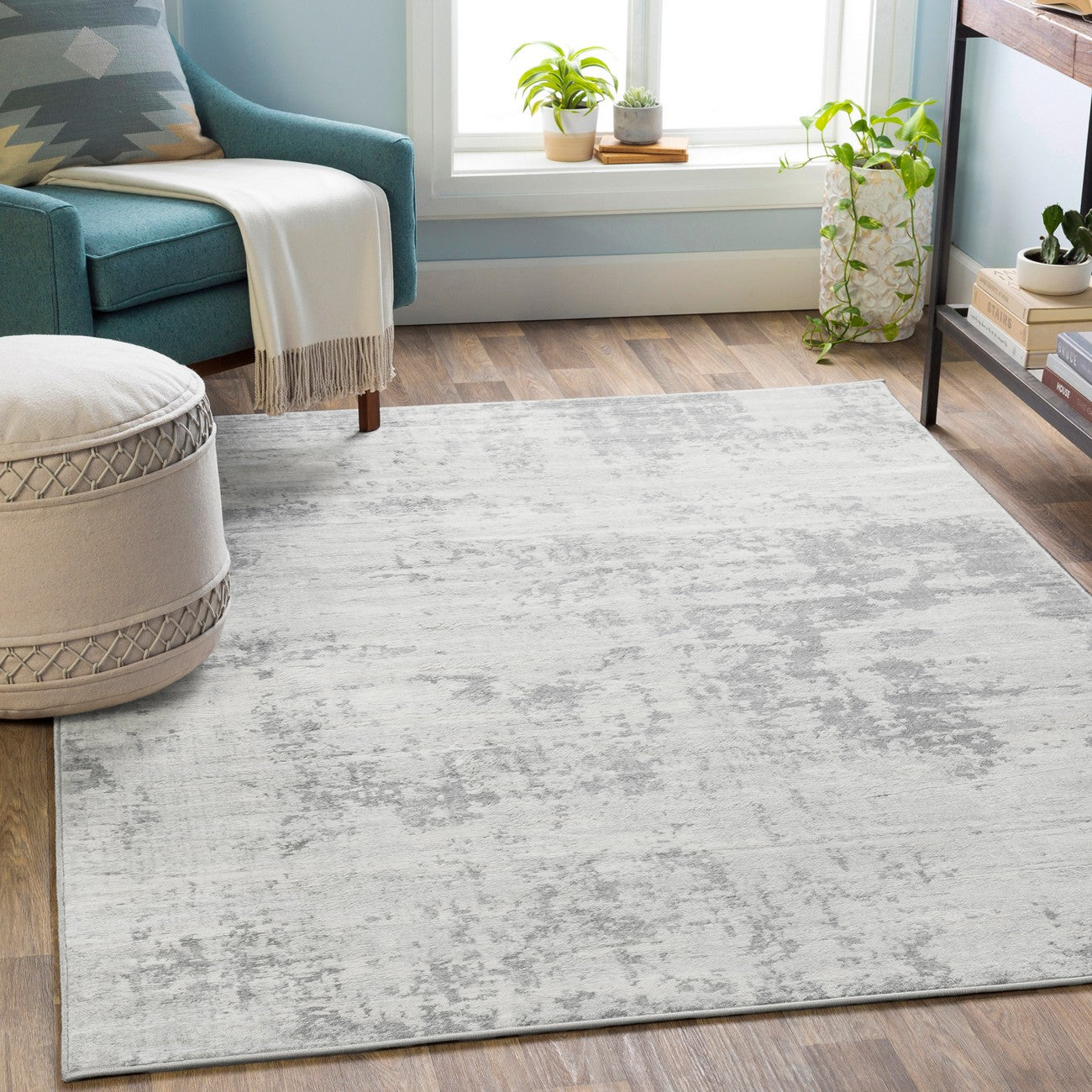VICTOIRE Abstract Modern Marble Grey/Ivory Area Rug Roomscene