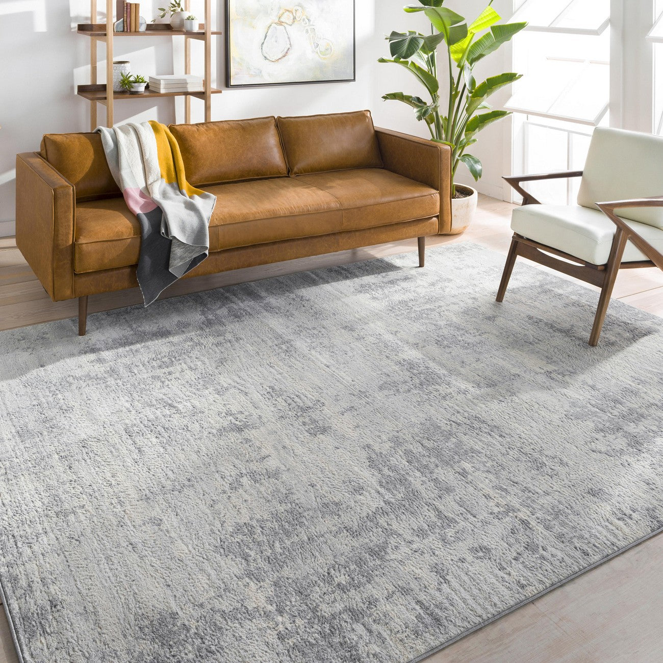 VICTOIRE Abstract Modern Marble Grey/Ivory Area Rug Roomscene