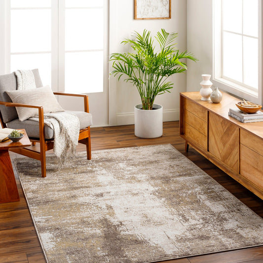 NALANY Abstract Modern Marble Light Brown Area Rug Roomscene