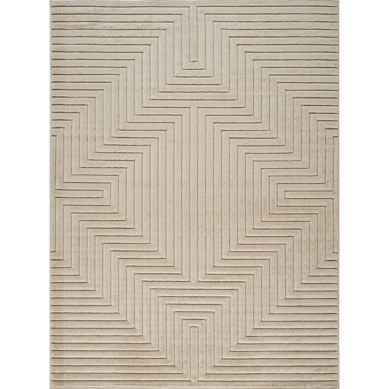 NAOKO Indoor & Outdoor 3D High & Low Pile Textured Beige Area Rug Flat