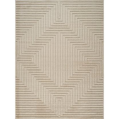 NAOKO Indoor & Outdoor 3D High & Low Pile Textured Beige Area Rug Flat