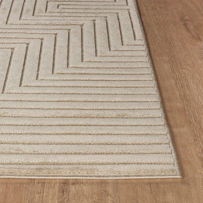 NAOKO Indoor & Outdoor 3D High & Low Pile Textured Beige Area Rug Front