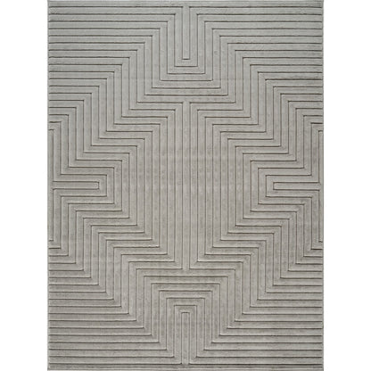 NAOKO Indoor & Outdoor 3D High & Low Pile Textured Grey Area Rug Flat