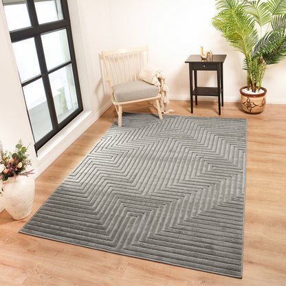 NAOKO Indoor & Outdoor 3D High & Low Pile Textured Grey Area Rug Roomscene