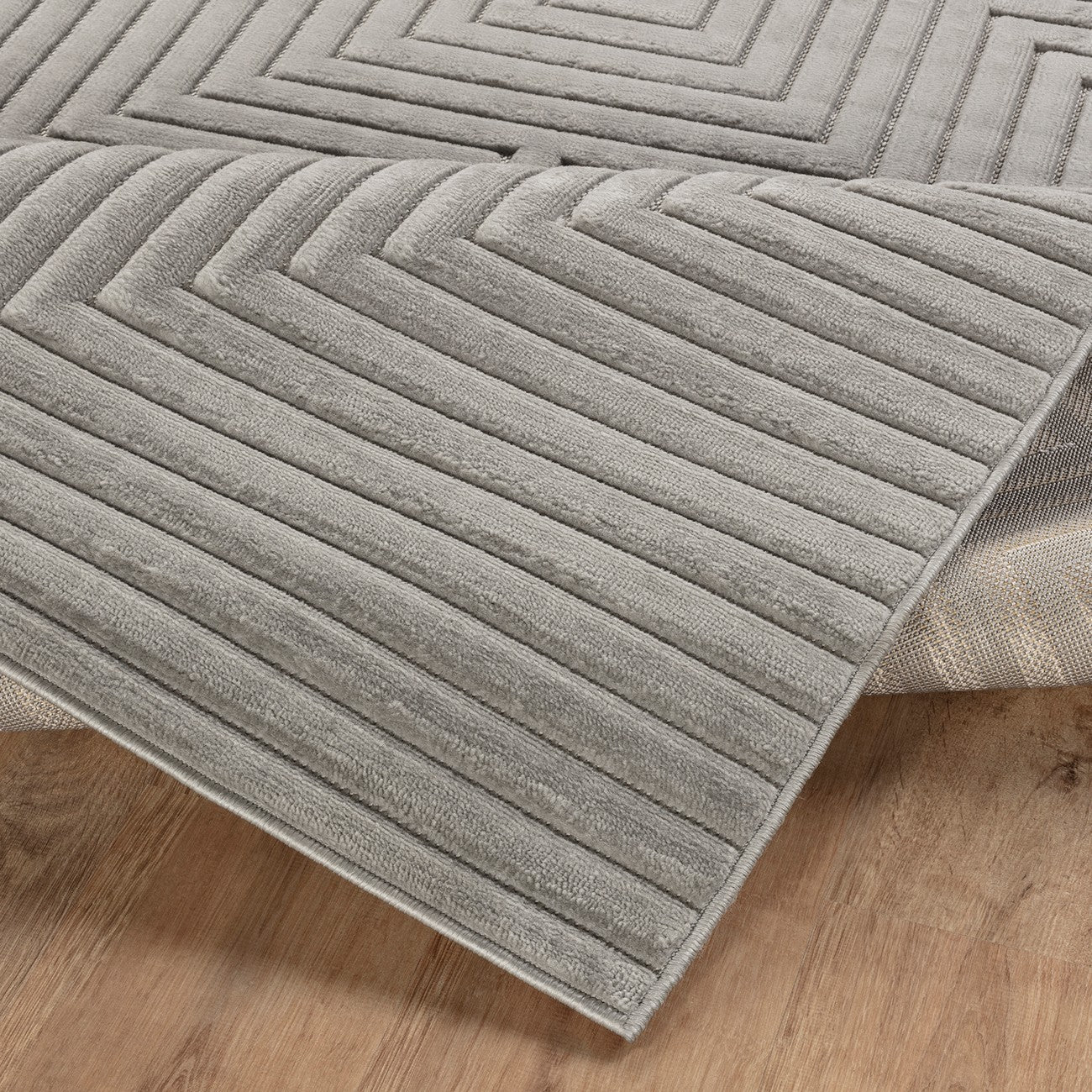 NAOKO Indoor & Outdoor 3D High & Low Pile Textured Grey Area Rug Fold