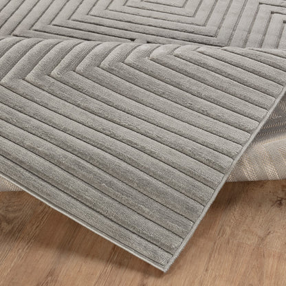 NAOKO Indoor & Outdoor 3D High & Low Pile Textured Grey Area Rug Fold