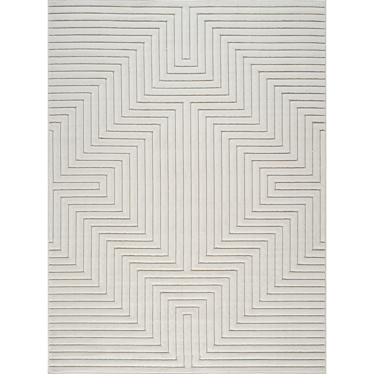 NAOKO Indoor & Outdoor 3D High & Low Pile Textured White Area Rug Flat