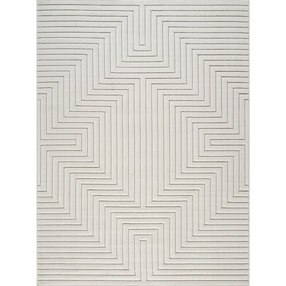 NAOKO Indoor & Outdoor 3D High & Low Pile Textured White Area Rug Flat