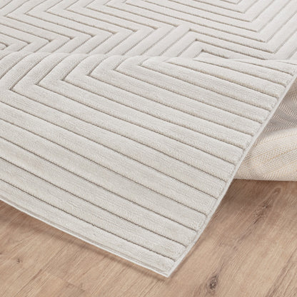 NAOKO Indoor & Outdoor 3D High & Low Pile Textured White Area Rug Fold