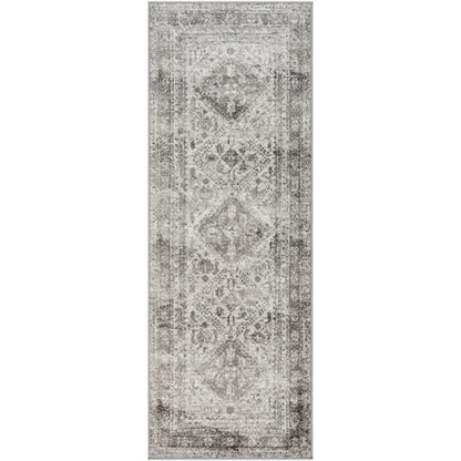 NEELAM Vintage Traditional Oriental Boho Light Grey/White/Charcoal Area Rug Flat