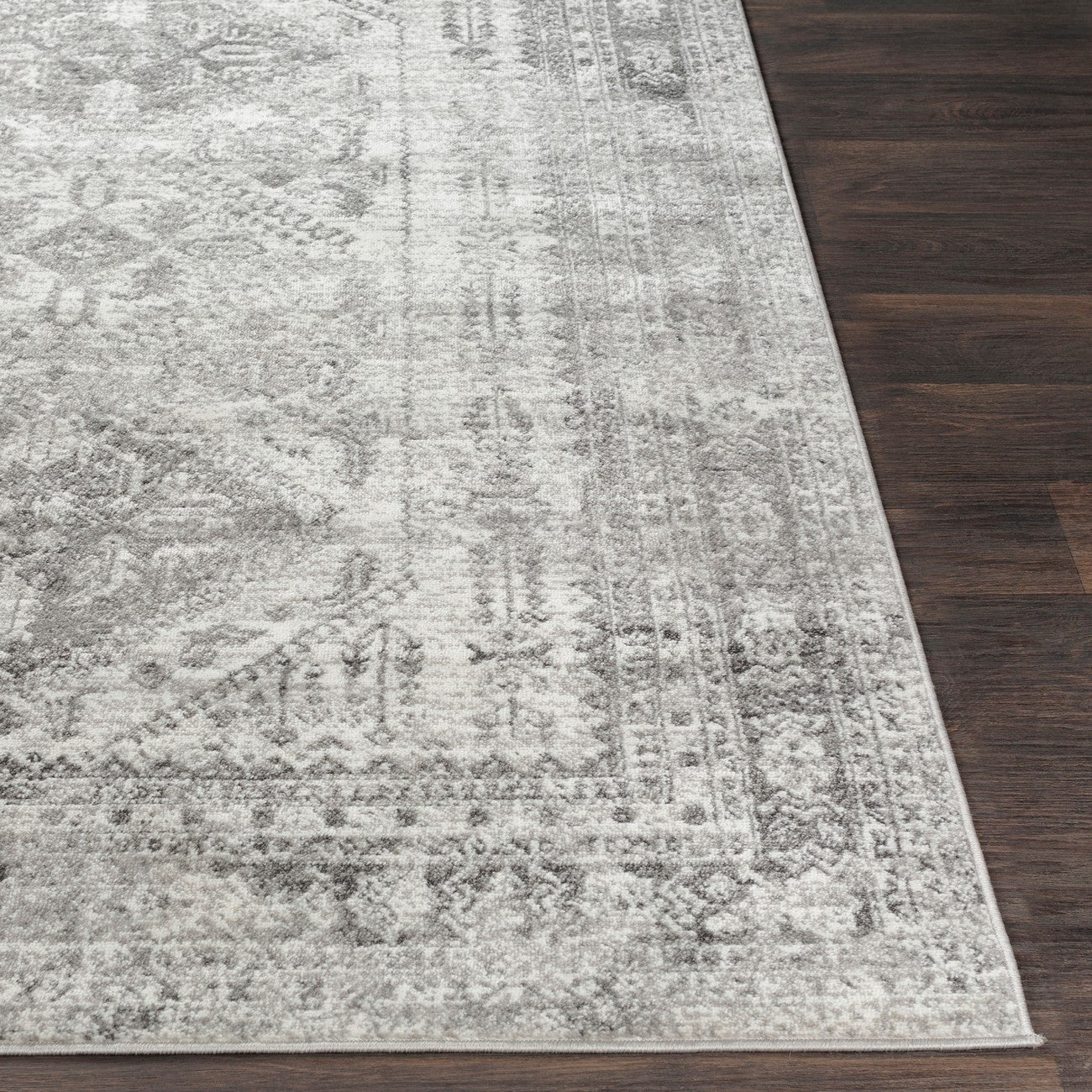 NEELAM Vintage Traditional Oriental Boho Light Grey/White/Charcoal Area Rug Front