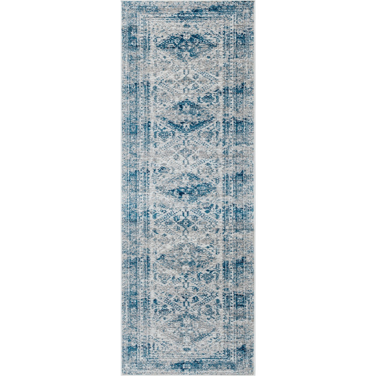 NEELAM Vintage Traditional Oriental Boho Sky Blue/Light Grey/White/Navy Area Rug Flat