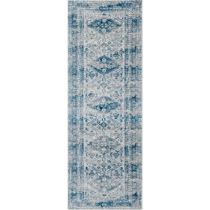 NEELAM Vintage Traditional Oriental Boho Sky Blue/Light Grey/White/Navy Area Rug Flat