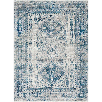NEELAM Vintage Traditional Oriental Boho Sky Blue/Light Grey/White/Navy Area Rug Flat