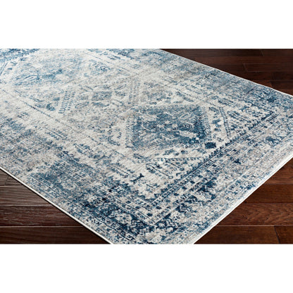 NEELAM Vintage Traditional Oriental Boho Sky Blue/Light Grey/White/Navy Area Rug Corner