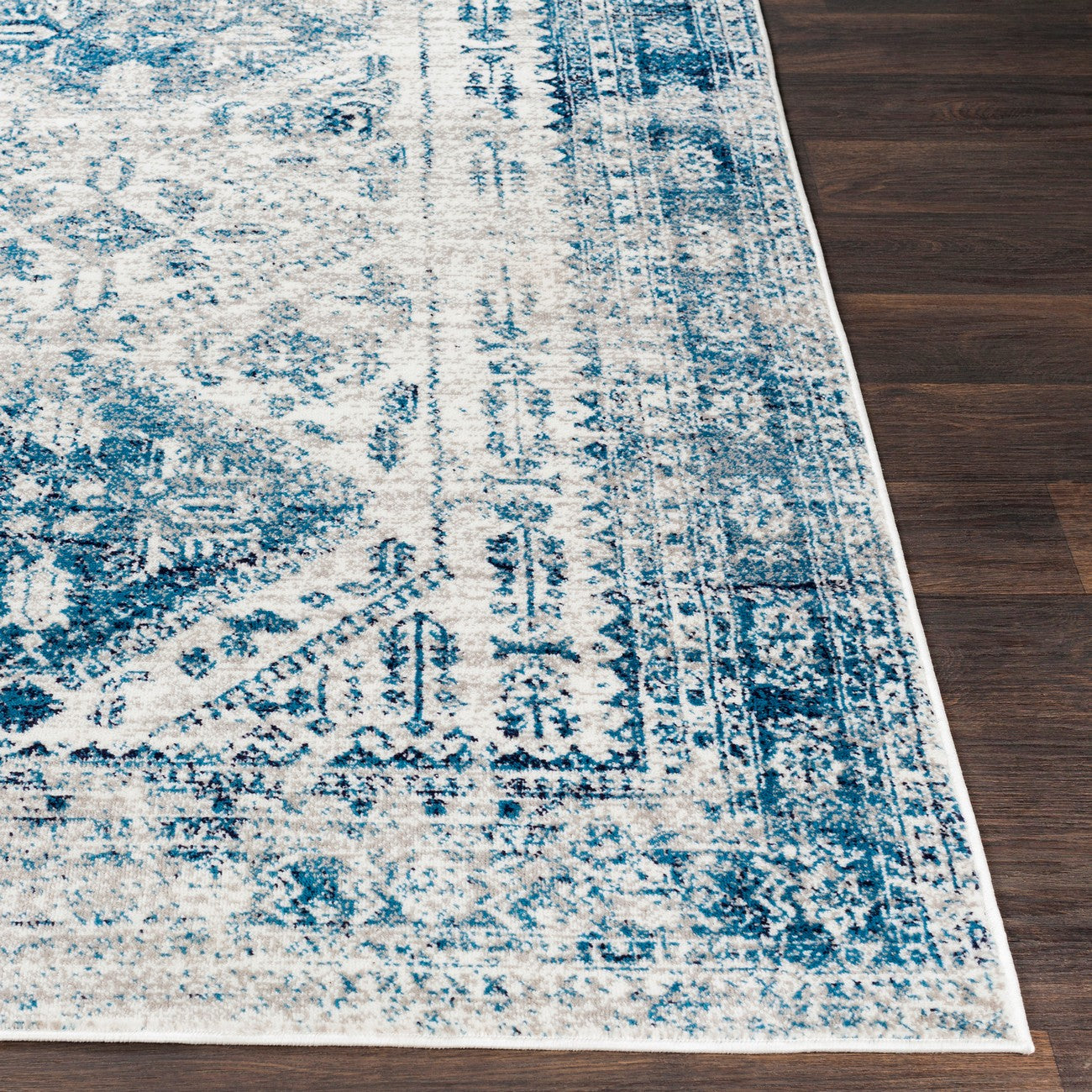 NEELAM Vintage Traditional Oriental Boho Sky Blue/Light Grey/White/Navy Area Rug Front