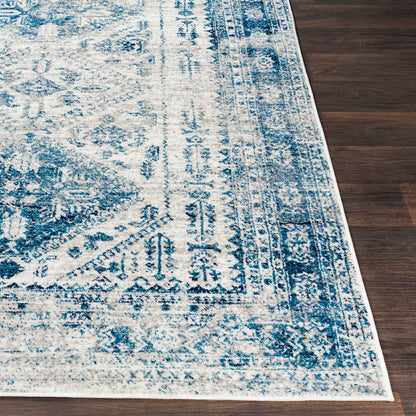 NEELAM Vintage Traditional Oriental Boho Sky Blue/Light Grey/White/Navy Area Rug Front