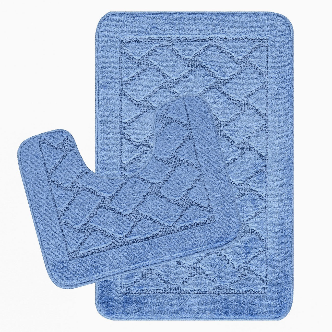 NILAH 2 Piece Machine Washable Non-Slip Blue Bathroom Rug Set Set