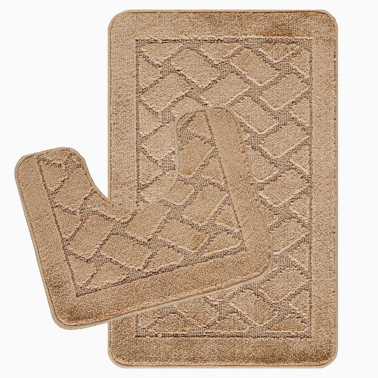 NILAH 2 Piece Machine Washable Non-Slip Brown Bathroom Rug Set Set