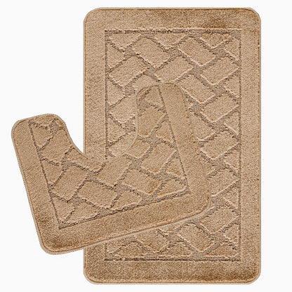 NILAH 2 Piece Machine Washable Non-Slip Brown Bathroom Rug Set Set