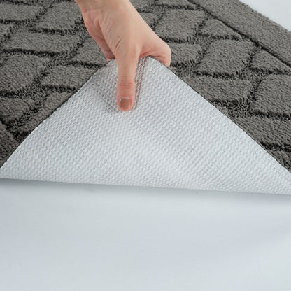 NILAH 2 Piece Machine Washable Non-Slip Dark Grey Bathroom Rug Set Detail