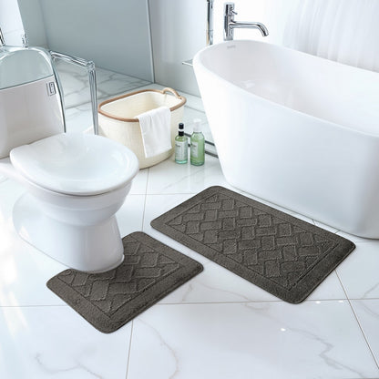 NILAH 2 Piece Machine Washable Non-Slip Dark Grey Bathroom Rug Set Roomscene