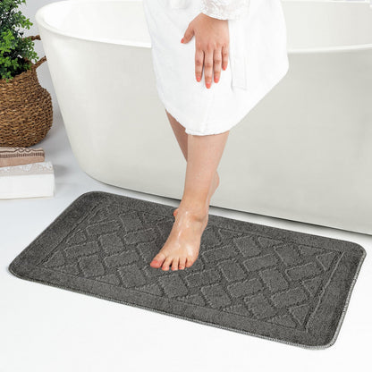 NILAH 2 Piece Machine Washable Non-Slip Dark Grey Bathroom Rug Set Roomscene