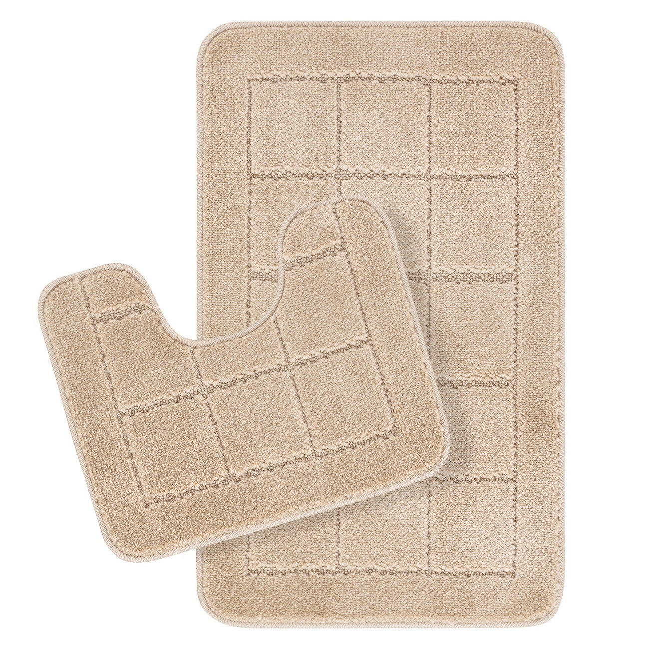 NOELLE 2 Piece Machine Washable Non-Slip Beige Bathroom Rug Set Flat