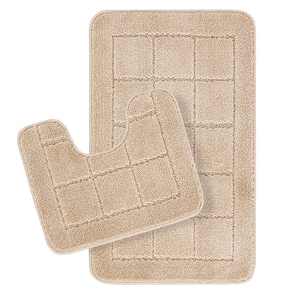 NOELLE 2 Piece Machine Washable Non-Slip Beige Bathroom Rug Set Flat
