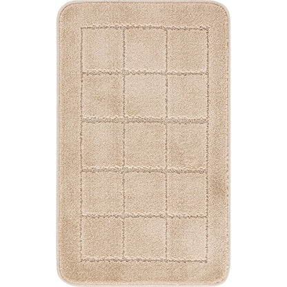 NOELLE 2 Piece Machine Washable Non-Slip Beige Bathroom Rug Set Flat