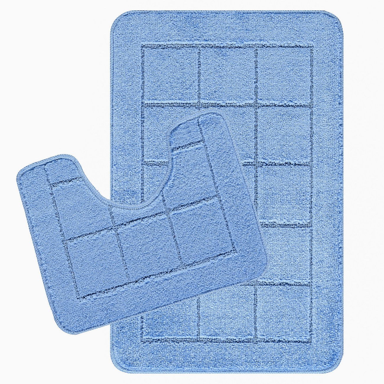 NOELLE 2 Piece Machine Washable Non-Slip Blue Bathroom Rug Set Set