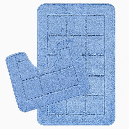 NOELLE 2 Piece Machine Washable Non-Slip Blue Bathroom Rug Set Set