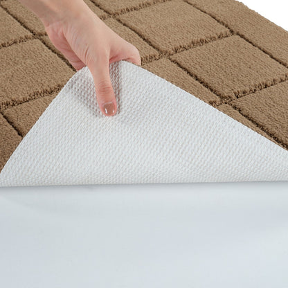 NOELLE 2 Piece Machine Washable Non-Slip Brown Bathroom Rug Set Detail