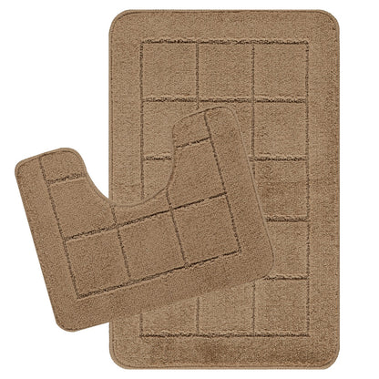 NOELLE 2 Piece Machine Washable Non-Slip Brown Bathroom Rug Set Set