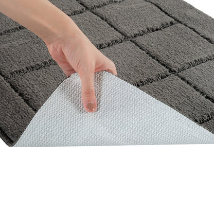 NOELLE 2 Piece Machine Washable Non-Slip Dark Grey Bathroom Rug Set Detail