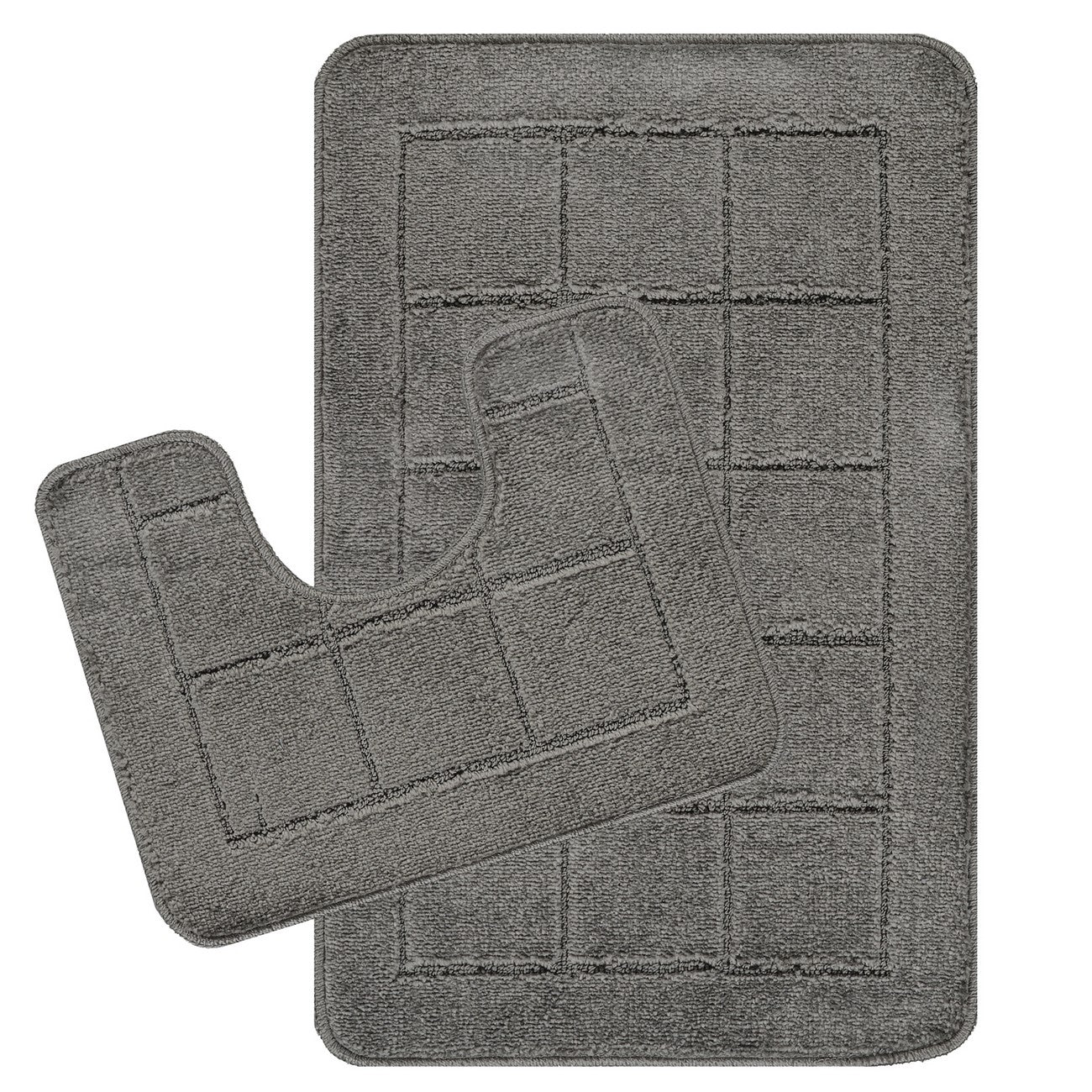 NOELLE 2 Piece Machine Washable Non-Slip Dark Grey Bathroom Rug Set Set