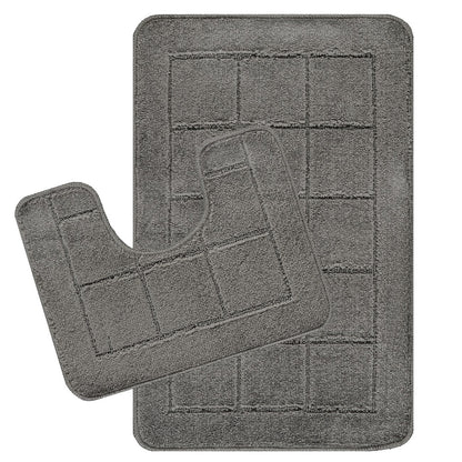 NOELLE 2 Piece Machine Washable Non-Slip Dark Grey Bathroom Rug Set Set