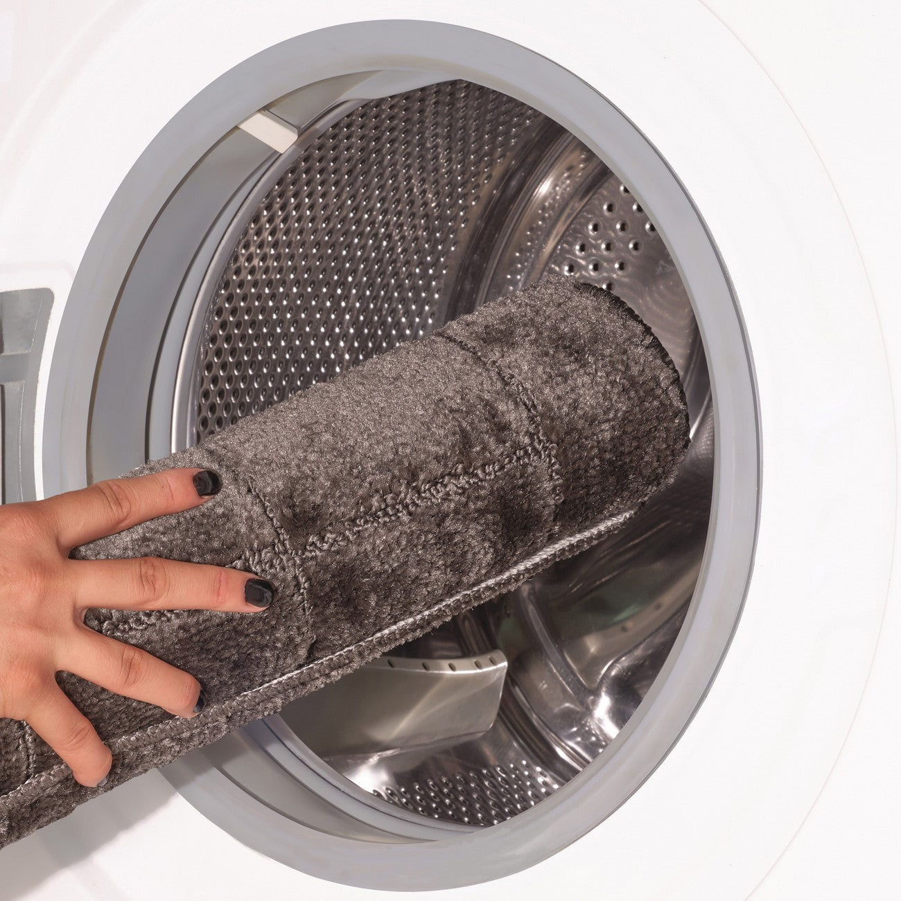 NOELLE 2 Piece Machine Washable Non-Slip Dark Grey Bathroom Rug Set Washable