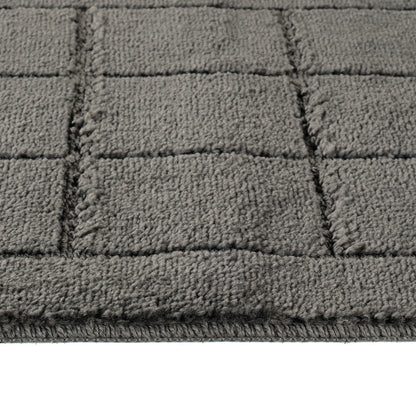 NOELLE 2 Piece Machine Washable Non-Slip Dark Grey Bathroom Rug Set Texture