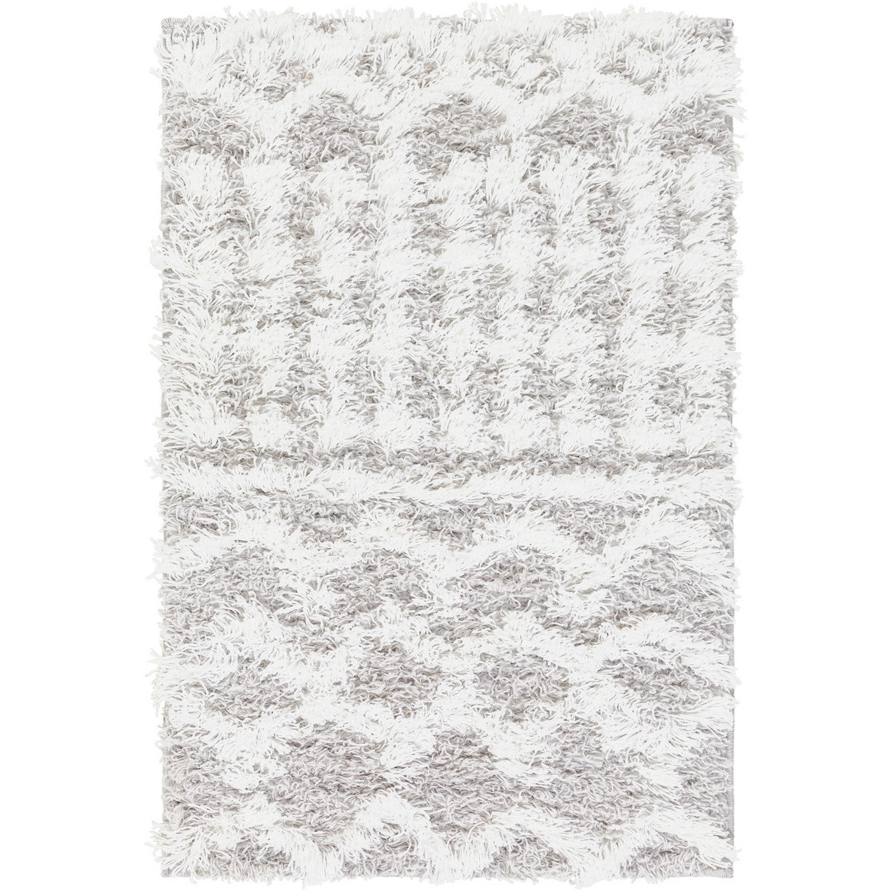 NOUR Shaggy Geometric Plush Pile Light Grey Area Rug Flat