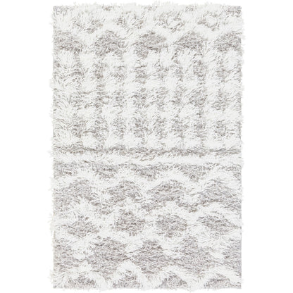 NOUR Shaggy Geometric Plush Pile Light Grey Area Rug Flat