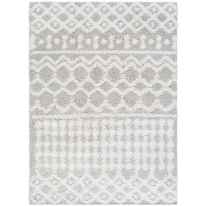 NOUR Shaggy Geometric Plush Pile Light Grey Area Rug Flat